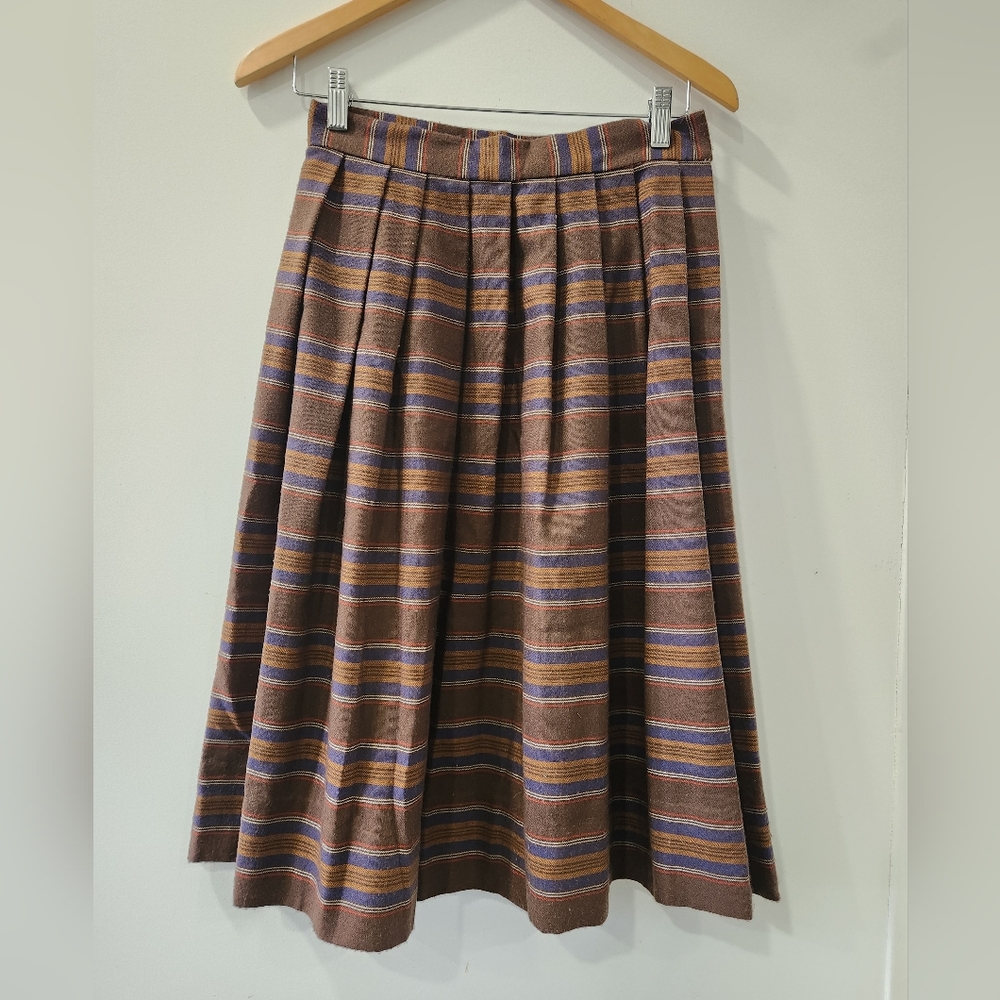 Vintage 50s/60s Striped Brown and Blue Women's Skirt 27" Waist